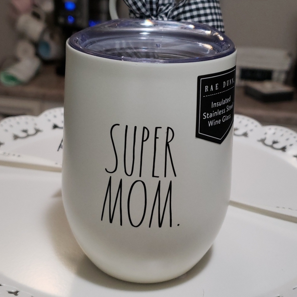 Rae Dunn SUPER MOM Insulated Wine Glass Mug new